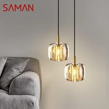 Современный хрустальный подвесной светильник SAMAN, янтарный Светодиодный Латунный светильник в скандинавском стиле, лампа-люстра для дома, столовой, спальни
