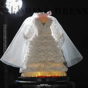 Романтическое свадебное платье, модель из микро-бриллиантового блока, Фигурки жениха и невесты, Строительные Кирпичики, игрушка со светом для подарка Nanobrick