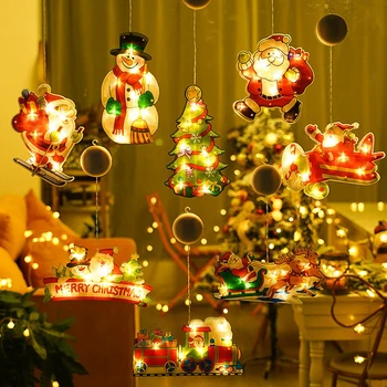 Рождественская лампа-присоска, светодиодный светильник для подвешивания занавесок, гирлянды, Рождественские светодиодные фонари для занавесок на батарейках на Рождество