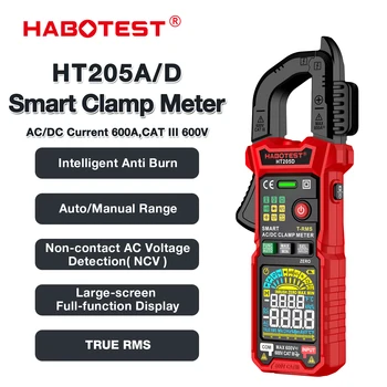 HABOTEST HT205 Пусковой Клещевой измеритель 600A True RMS AC/DC Амперметр тока Измеряет текущее напряжение, температуру, емкость Тестера
