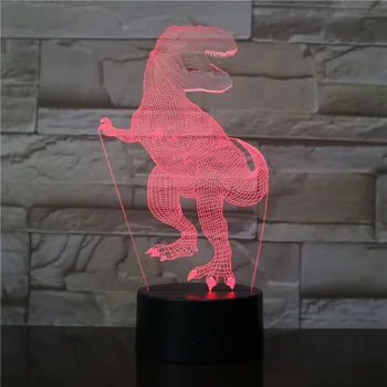 3D Динозавр Ночник LED WarmWhite USB Кнопка Акриловые Оптические Фонари Декор luminaria Ночные Лампы Детские Подарки Для Ребенка 1