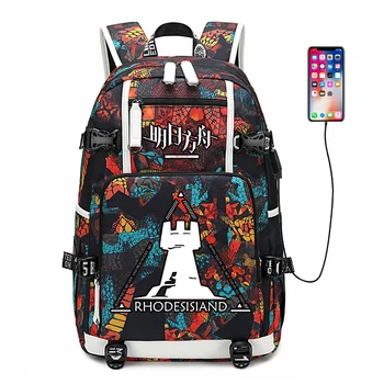 Мультяшный игровой рюкзак Arknights с USB-портом, сумка-рюкзак для подростков, студенческие сумки для книг со змеиным узором, дорожная сумка для ноутбука
