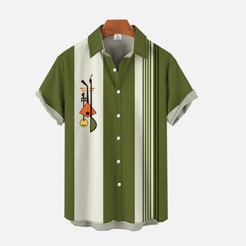 Мужская рубашка с коротким рукавом и рисунком классического музыкального инструмента, рубашка на пуговицах в японском стиле, высококачественная культурная рубашка 0