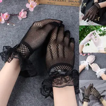 1 Пара свадебных перчаток, кружевные дышащие женские эластичные перчатки с бантиком для вечеринки