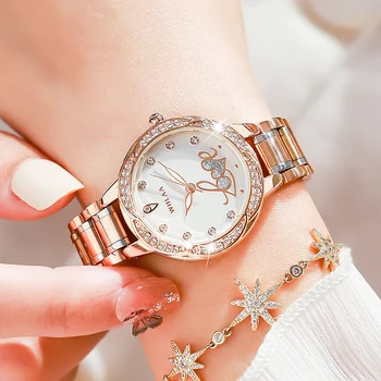 Женские наручные часы из нержавеющей стали для дам, женские часы, Элитный бренд, Топ 2023, Новый стиль, Элегантное Розовое золото