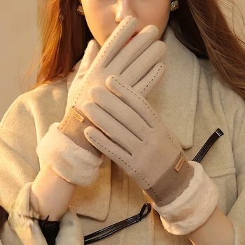 22 Зимние Новые Кашемировые перчатки Женские Уличные Маленькие Ароматные теплые перчатки с утолщением волос, устойчивые к холоду с сенсорным экраном