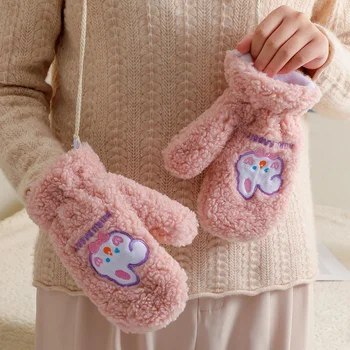 Мягкие плюшевые перчатки с вышивкой медведя, женские зимние теплые утолщенные варежки без пальцев, подарки для девочек и студентов, защита для рук на открытом воздухе