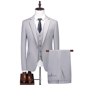 Повседневный мужской костюм-тройка, тонкое деловое профессиональное официальное платье для шафера, костюм жениха + жилет + брюки 0