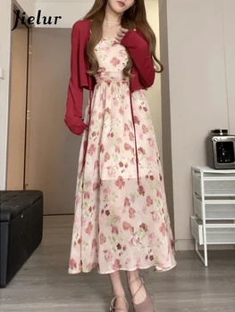 Шифоновое платье с цветочным рисунком на бретельках Jielur, Летнее Элегантное женское платье Макси без рукавов с принтом, повседневное платье для отпуска 2