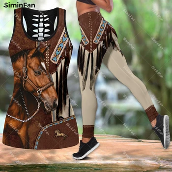 Женская майка с 3D принтом Love Tribal Horse, Леггинсы, Повседневные брючные костюмы, Женский летний открытый жилет, Женский Набор для фитнеса и йоги 3 0