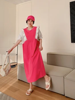 2023 Летнее Новое Корейское Женское платье в стиле Пэчворк, Vestidos, халат Elbise, свободные Макси-длинные платья с оборками и пышными рукавами большого размера