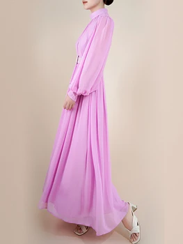 Элегантные фиолетовые длинные вечерние платья, женское винтажное плиссированное платье макси с рукавами-фонариками и поясами, дизайнерская летняя одежда 1