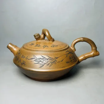 Китайский Глиняный чайник Yixing Zisha Плоский бамбуковый горшок Zhou Guizhen 600 мл