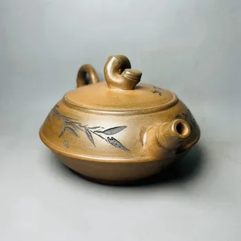 Китайский Глиняный чайник Yixing Zisha Плоский бамбуковый горшок Zhou Guizhen 600 мл 4