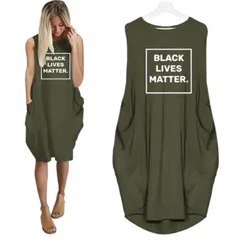 Черное платье Lives Matter Женское С буквенным принтом Женское повседневное Летнее Длинное Платье Женское Оверсайз 5XL Прямая поставка