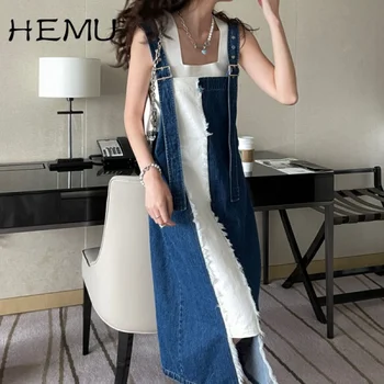 Hemu 2021, новое осеннее платье на подтяжках, женское джинсовое платье в корейском стиле ретро, утягивающее талию,