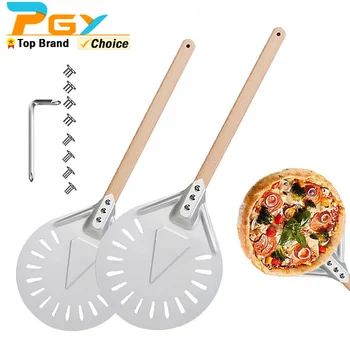 Алюминиевая лопатка для пиццы 9/10-дюймовая Круглая Вращающаяся лопатка для пиццы с деревянной ручкой, формы для выпечки и аксессуары для духовки для пиццы