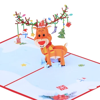 для креативной 3D поздравительной открытки с Рождественским оленем Праздничного свадебного благословения Благодарственной открытки ручной работы из бумаги с Днем Рождения 4