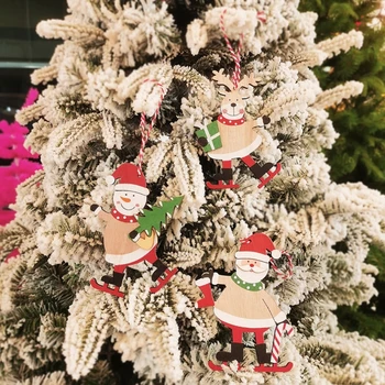 Мультяшные украшения из древесной стружки, Деревянный Санта-Клаус, Снеговик, Лось, рождественские декорации, подвесные подвески для рождественской елки для вечеринок