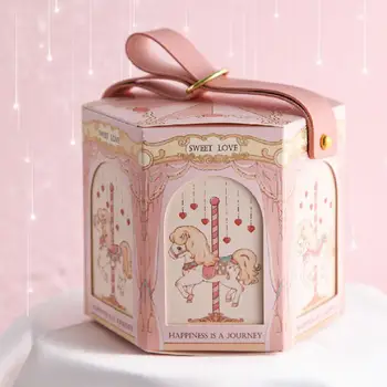 Коробка конфет с бантом, карусель с мультяшным принтом, бумажное варенье для конфет, прекрасный подарочный пакет для девочек, мальчиков, подарки на свадьбу, День рождения, упаковочная коробка
