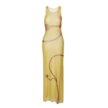 Летнее платье из пряжи в стиле горячей девушки A5KC с цветочным принтом, украшающее спину