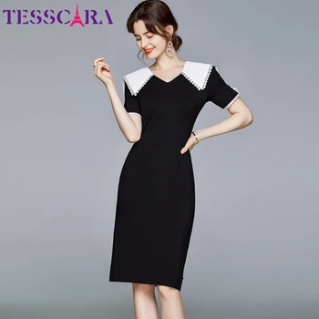 Женское элегантное платье-карандаш TESSCARA Festa, высококачественное офисное платье для коктейльной вечеринки, женское модное дизайнерское черное платье-футляр.