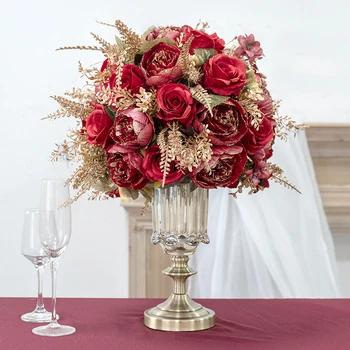 40 см Роскошный Свадебный стол Центральные Элементы Цветочный шар Золотые листья Красная Роза Шампанское Розовый Цветочный шар Банкетное мероприятие Реквизит для вечеринки
