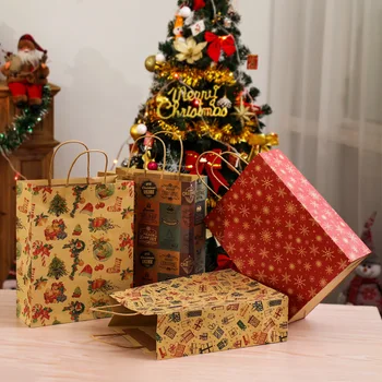 Рождественский подарок Сумка-тоут Лось Снежинка Рождественская Елка Бумажный пакет Рождественский Санта Снеговик Печенье Мешок для конфет Винтажная Крафт-бумага