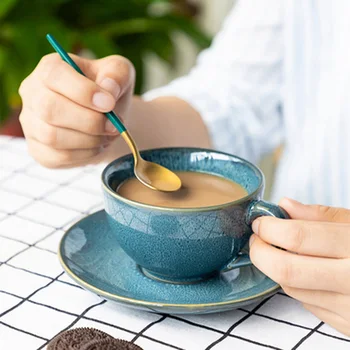 Набор кофейных чашек и блюдец в европейском стиле, роскошная домашняя ретро-чашка для послеобеденного чая, простая креативная керамическая чашка для молока, чашка для чая