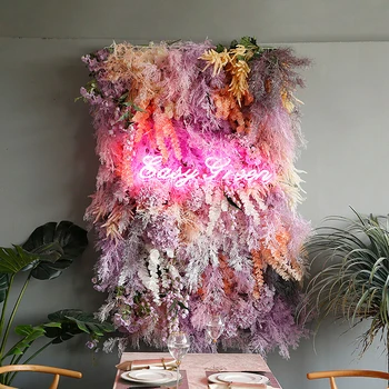 Роскошная 5D фиолетовая ткань из перьев, цветочная стена, свадебный фон, Скручивающаяся ткань, Тростниковый занавес из пампасной травы, цветочный фон для стены, Часть