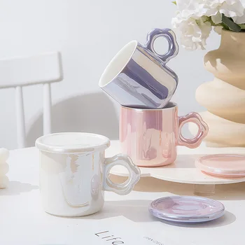 Однотонная Короткая Керамическая чашка для воды, Креативные чашки для молока для завтрака с гладкой глазурью, Кофейная кружка для пары, домашняя ручка для рук