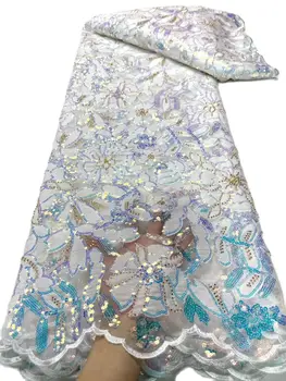Высококачественная сетка с цветочной вышивкой, ткань с пайетками, сетчатое кружево из бисера для белого свадебного платья