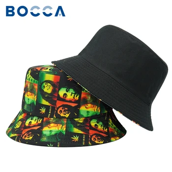 Широкополая шляпа с принтом Бокка, двухсторонние обратимые ямайские шляпы Боба Марли, Хлопчатобумажная складная кепка рыбака унисекс, солнцезащитный крем для путешествий