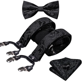 Официальная цветочная подтяжка для мужчин, классический шелковый галстук-бабочка, карманные квадратные запонки, набор для делового досуга, вечеринки, дизайнер Barry.Ван 2049
