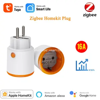 Поддержка штекера Tuya Smart Zigbee EU / FR 16A HomeKit с функцией мониторинга энергопотребления, Беспроводным управлением приложением, Совместимым с Alexa Siri 0