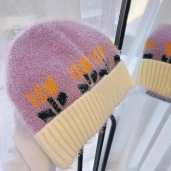 Осенне-зимние шапки, детские вязаные шерстяные шапки с вышивкой в виде милых цветочков, уличные кашемировые теплые шапки для холода