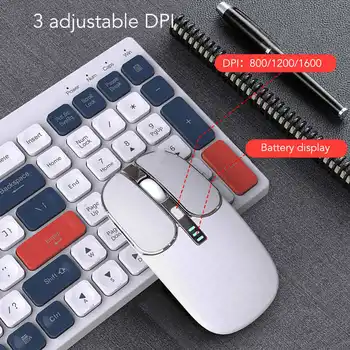 Комбинированная клавиатура и мышь 2.4 G, беспроводные круглые колпачки для клавиш, эргономичная клавиатура и мышь для зарядки Type C для телефона, планшета, офиса. 5