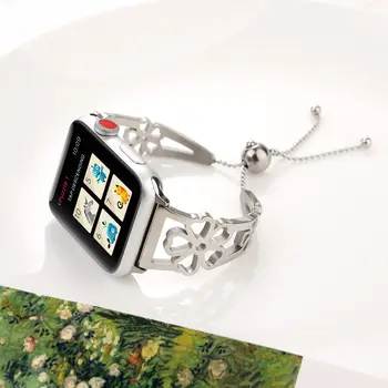 Женский ремешок для часов с цветочным узором для Apple Watch 38 мм 40 мм 42 мм 44 мм Ремешок из нержавеющей Стали Металлический Ремень Браслет для iWatch Серии 1 2 3 4 5