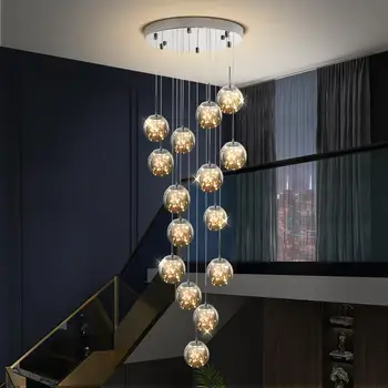 Современный светодиодный подвесной светильник, стеклянный шар с регулируемой яркостью для лестницы, гостиной, люстры, домашнего декора, подвесных светильников.