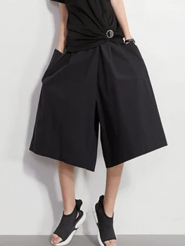 Cross Ant Женские 2023 Свободные широкие брюки с большим карманом, повседневные черные укороченные брюки-шаровары, короткие брюки