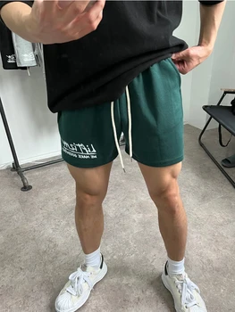 Новая корейская версия мужских тренировочных шорт для фитнеса muscle, модные мужские шорты из чистого хлопка с принтом