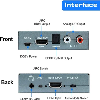 Аудио экстрактор HDMI 2.0 На RCA 4K 60Hz YUV4: 4: 4 HDR Аудио конвертер Адаптер 4K В оптический TOSLINK SPDIF 1