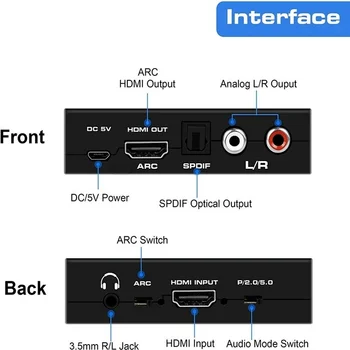 Аудио экстрактор HDMI 2.0 На RCA 4K 60Hz YUV4: 4: 4 HDR Аудио конвертер Адаптер 4K В оптический TOSLINK SPDIF 4