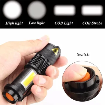 Мощный перезаряжаемый светодиодный фонарик XPE + COB Мини карманный фонарик-ручка Spotlight Zoom Torch Водонепроницаемый Используйте батарею AA 14500 2