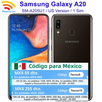 Оригинальный Samsung Galaxy A20 A205U1 Разблокированный A205U 3 ГБ ОЗУ 32 ГБ ПЗУ 6,4 