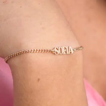 Индивидуальный браслет с буквенным названием, Персонализированные браслеты на заказ для женщин и мужчин, Кубинская цепочка из розового золота и нержавеющей стали, ювелирный подарок