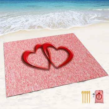 Пляжное одеяло с романтическим принтом в виде сердца и любви, защищенное от песка, с угловыми карманами и 4 кольями, легкое для отдыха, кемпинга, пляжа