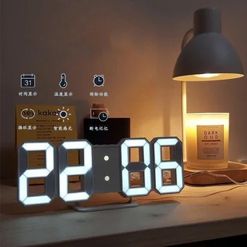 3D светодиодные цифровые часы-будильник, Настенные часы в скандинавском стиле, Настольные часы с функцией повтора, Календарь, Термометр, Электронные цифровые часы 0