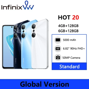 Глобальная версия Infinix HOT 20 4GB 128GB Смартфон с 6,82-дюймовым экраном частотой 90 Гц Helio G85 Мобильный Телефон 50MP Камера заднего вида Аккумулятор 5000 мАч
