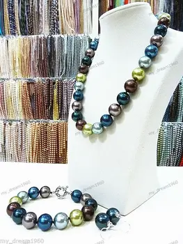 Горячая распродажа, новый стиль, 14 мм, многоцветное жемчужное ожерелье в виде ракушки Южного моря, браслет, серьги-крючки, набор 0